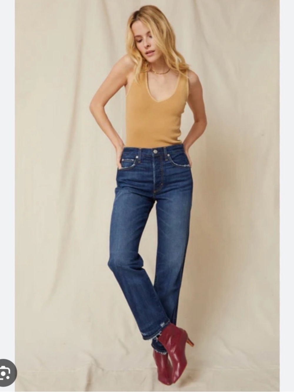 NWT Amo Layla High Rise Relaxed Hip Straight Leg Jeans 25 Anthro boho button fly